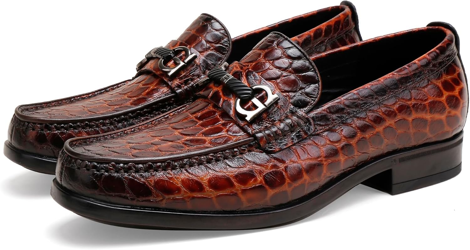 

Классические мужские туфли, аллигаторный принт Penny Locafer для мужчин, повседневная свадебная обувь, кожаная туфля с пряжкой Generic, коричневый
