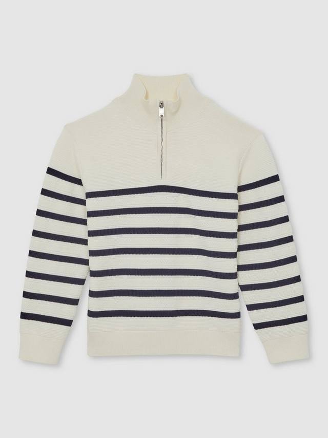 

Детский джемпер Graham в полоску с молнией Reiss, Off White/Navy