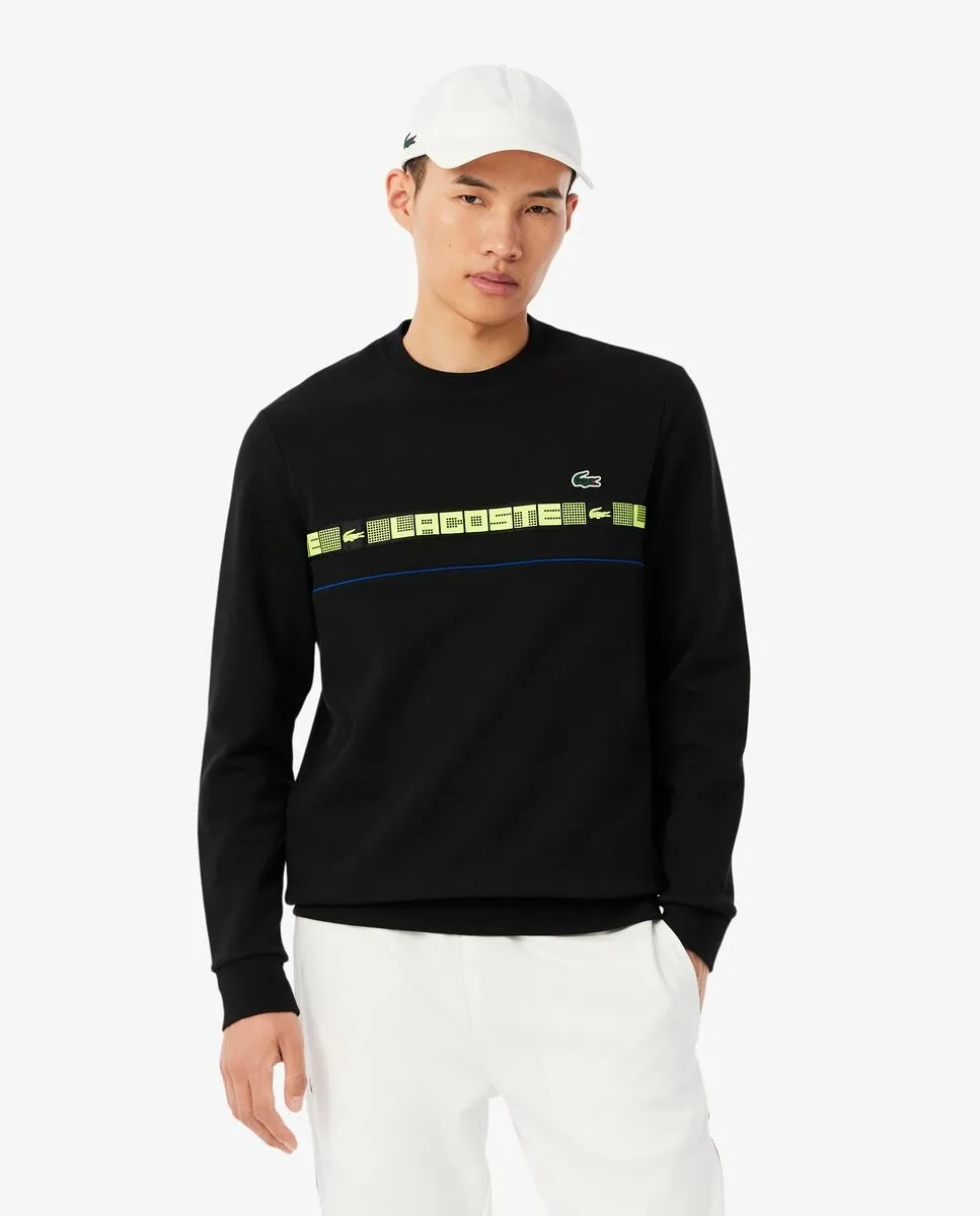 

Мужская теннисная толстовка в полоску с черными фирменными деталями Lacoste
