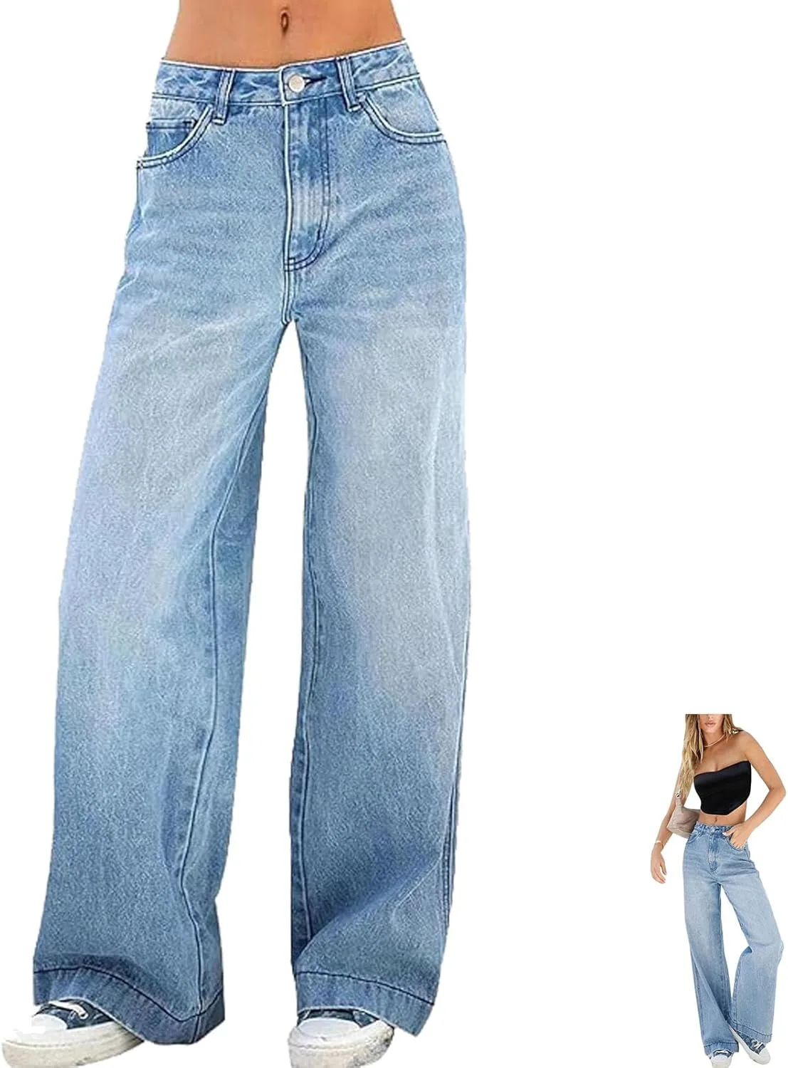 

Женские джинсы loose wide leg, комфортные high waist straight