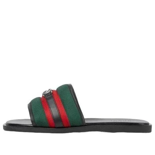 Шлепанцы Gucci 25 Interlocking G, цвет «Черный, зеленый, красный»