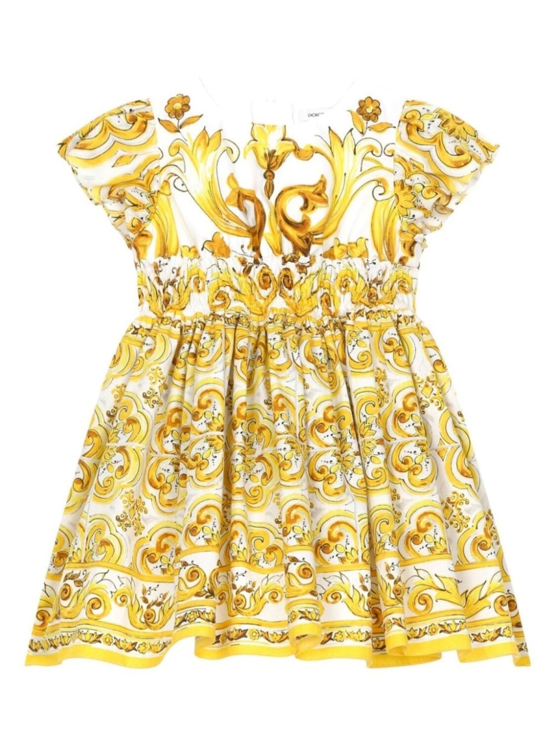 

Dolce & Gabbana Kids поплиновое платье с принтом Majolica, желтый