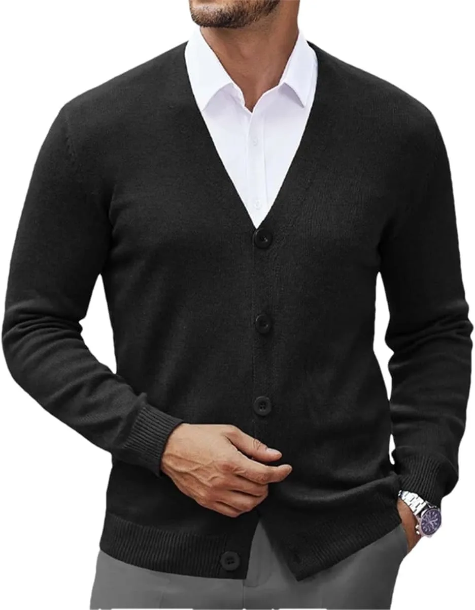 Мужской кардиган V-образным вырезом на пуговицах, slim fit, мягкий, с длинными рукавами