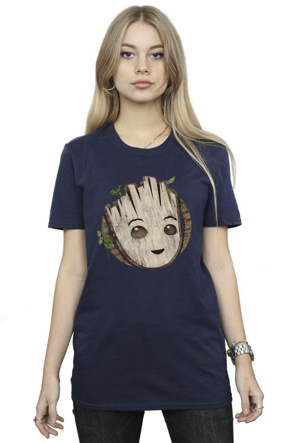 

Хлопковая футболка бойфренда I Am Groot с деревянной головой Marvel, темно-синий