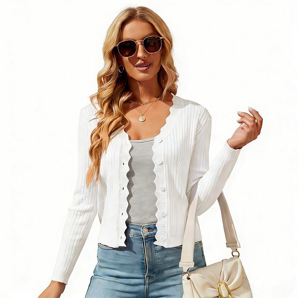 

Женский кардиган с длинным рукавом и V-образным вырезом Yesfashion, White