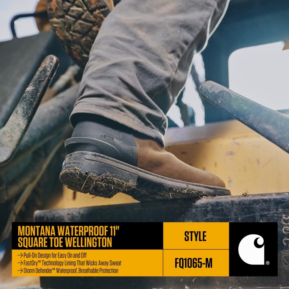 Carhartt мужские промышленные ботинки Montana Square Toe Wellington 11" Waterproof Pull-on, Brown/Burnt Olive - 15 W — фото 4