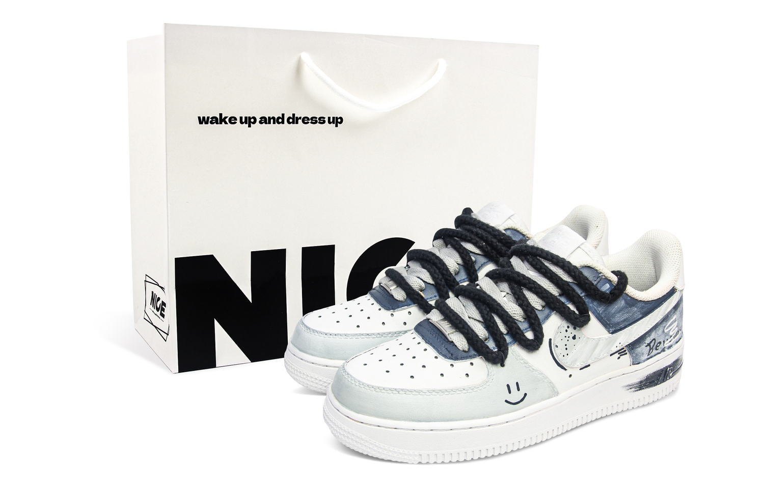 

Кроссовки Nike Air Force 1 с амортизацией, износостойкие низкие для скейтбординга унисекс сине-серые, цвет Blue Gray