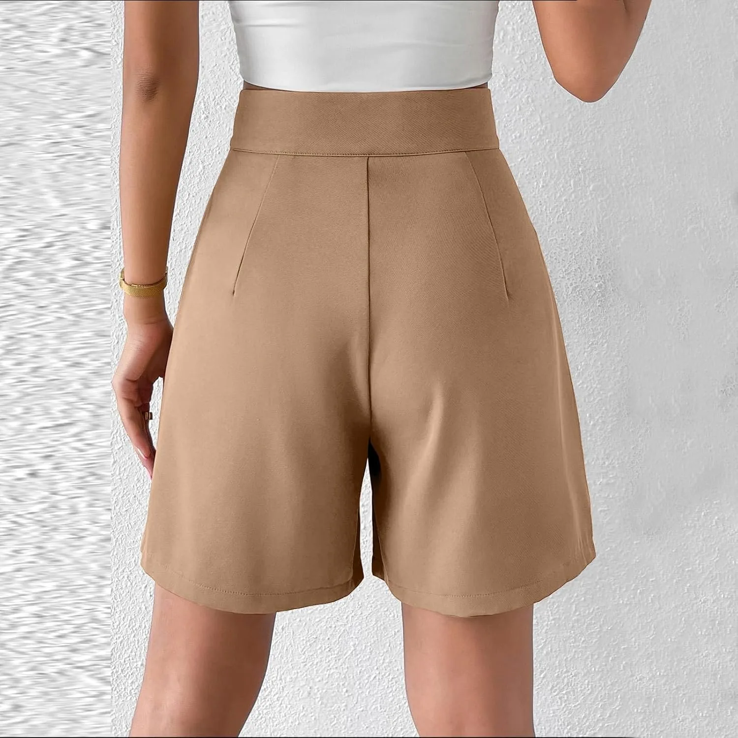Бизнес шорты для женщин летние нарядные шорты Casual High Waisted Pleated Wide Leg с карманами — фото 2