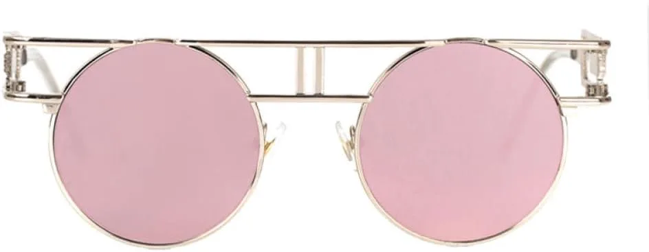 

Круглые солнцезащитные очки из сплава для женщин и мужчин, с большой оправой, зеркальные, в стиле стимпанк, с защитой от УФ-излучения UV400 MTZJH, C12pink Mirror