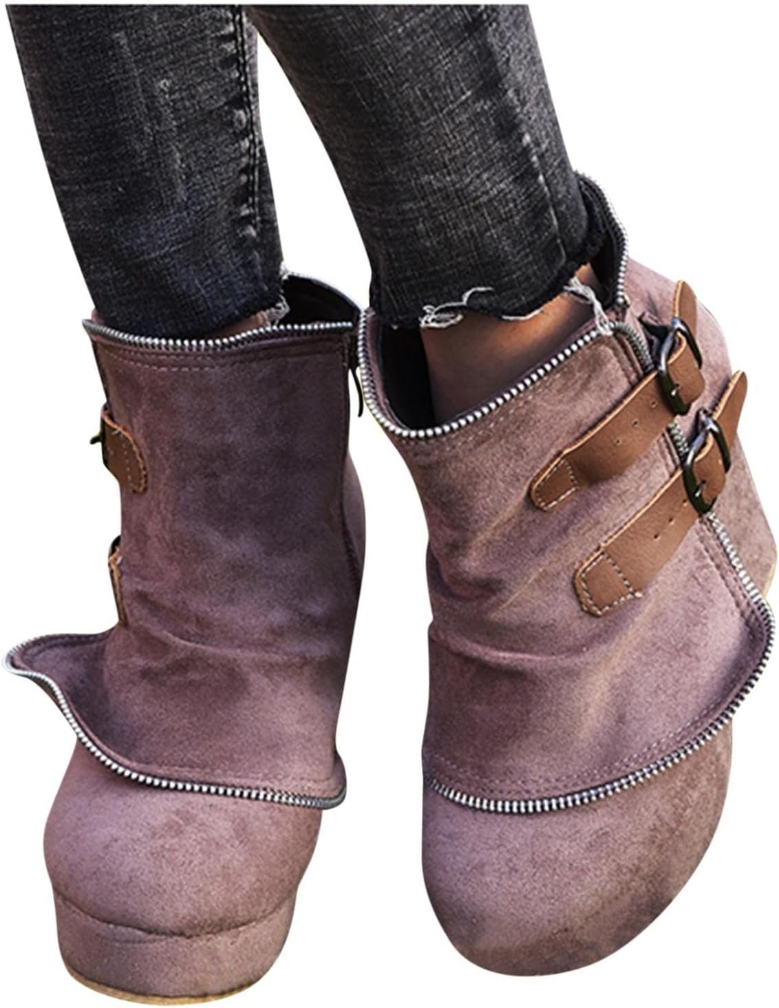 

Женские ботильоны Hbeylia на высоком каблуке, бохо, винтажные, с двойной металлической пряжкой, замшевые, с круглым носком, хаки