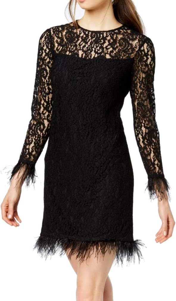 

Женское облегающее платье Calvin Klein с длинными рукавами и отделкой из перьев, Black