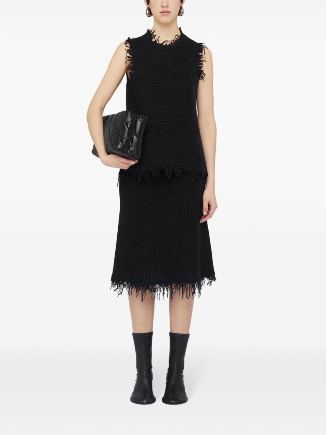 Jil Sander трикотажный топ с необработанными краями, черный — фото 2