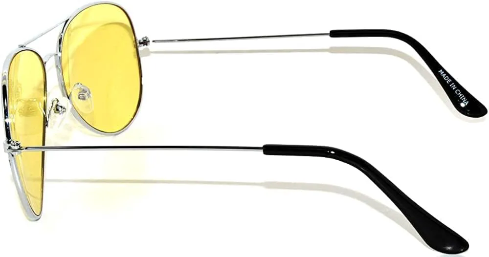 

Классические солнцезащитные очки-авиаторы OWL в металлической оправе с цветными линзами и защитой от УФ-излучения UV 400, унисекс, Silver / Tinted Yellow