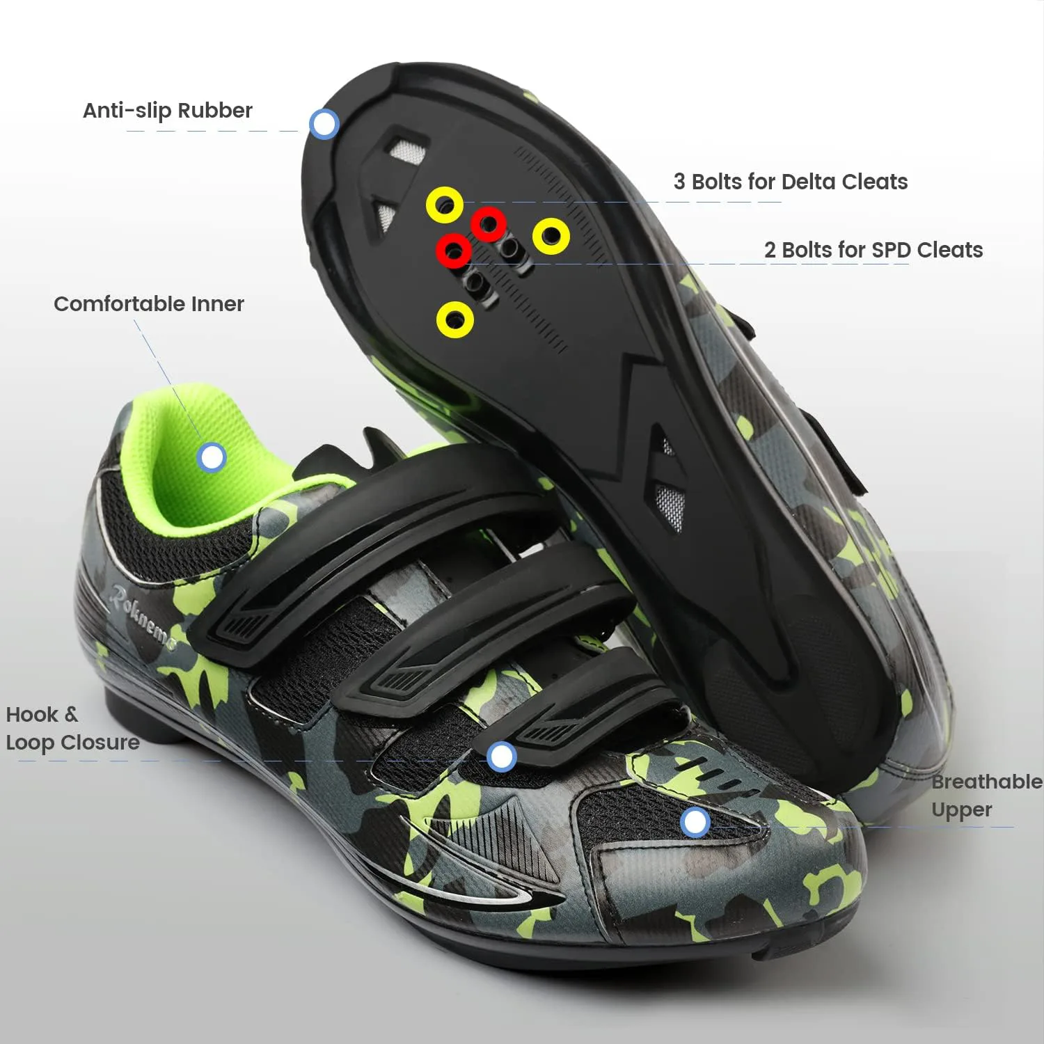 

Унисекс велосипедные туфли размер 14, совместимые с Peloton - мужские спин-туфли с креплениями Look Delta - для домашних шоссейных велотренажеров с SPD зажимами Roknemo, зеленый