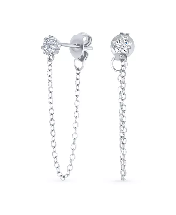 

Минималистичные серьги-гвоздики с фианитами в форме звездочек диаметром 4 мм с изящной цепочкой из 14-каратного золота или серебра Bling Jewelry, clear