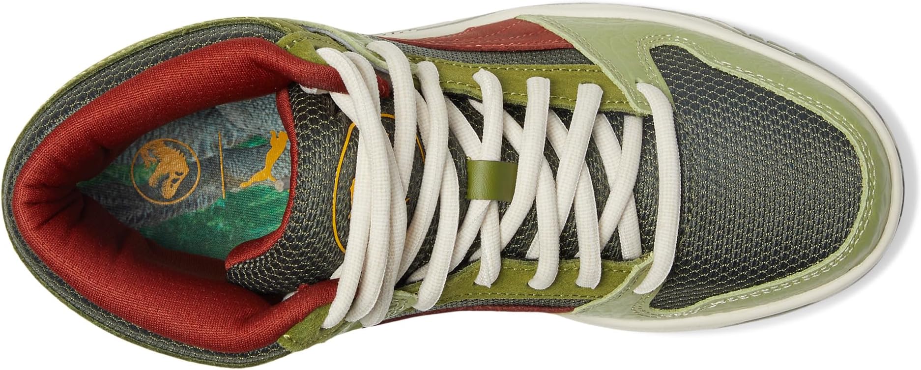 Кроссовки PUMA Kids Rebound Layup Mid Jurassic World Shoes, цвет Green Moss/Mars Red/Yellow Sizzle — фото 2