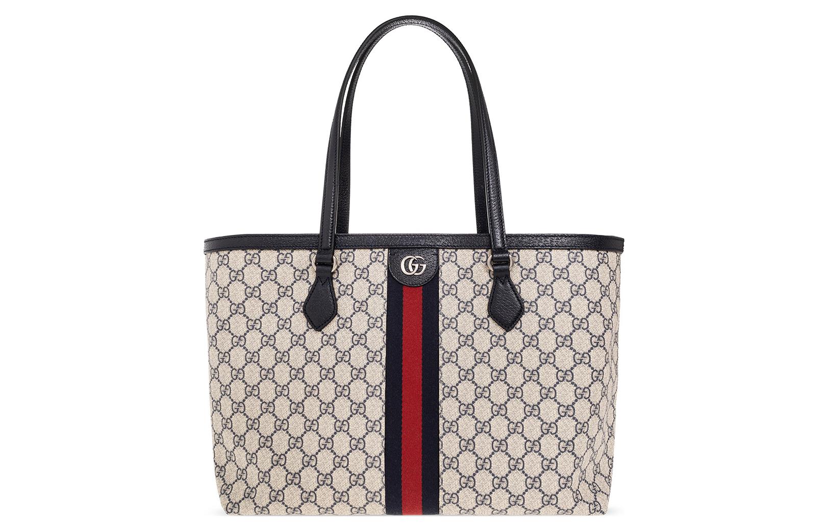 

GUCCI Сумка Ophidia Canvas With Leather Tote, шоппер, через плечо, женская средняя Blue & Beige