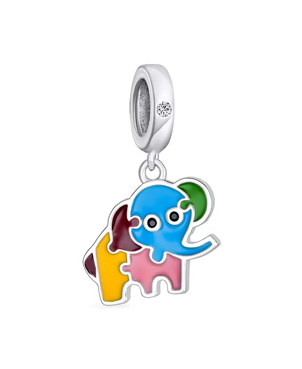 

Разноцветная подвеска-шарм с подвеской в виде слоненка Бэмби с хоботом вверх, из стерлингового серебра, подходит для европейского браслета Bling Jewelry, multi-color