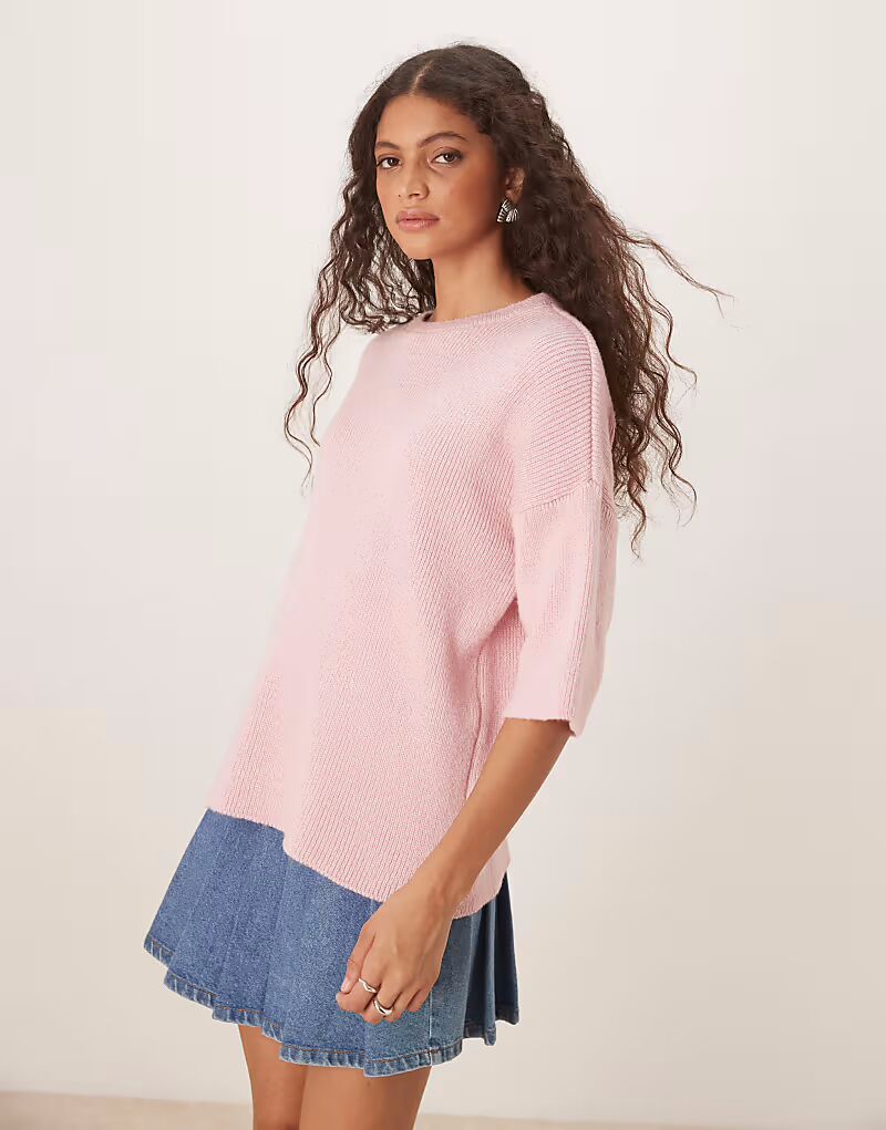 

Футболка свободного кроя ASOS DESIGN розового цвета из плотной трикотажной ткани