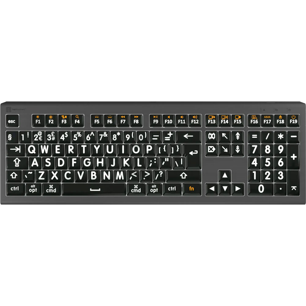 

Проводная клавиатура Logickeyboard ASTRA2 с крупным шрифтом, белая на черном фоне (Mac, английский (США))