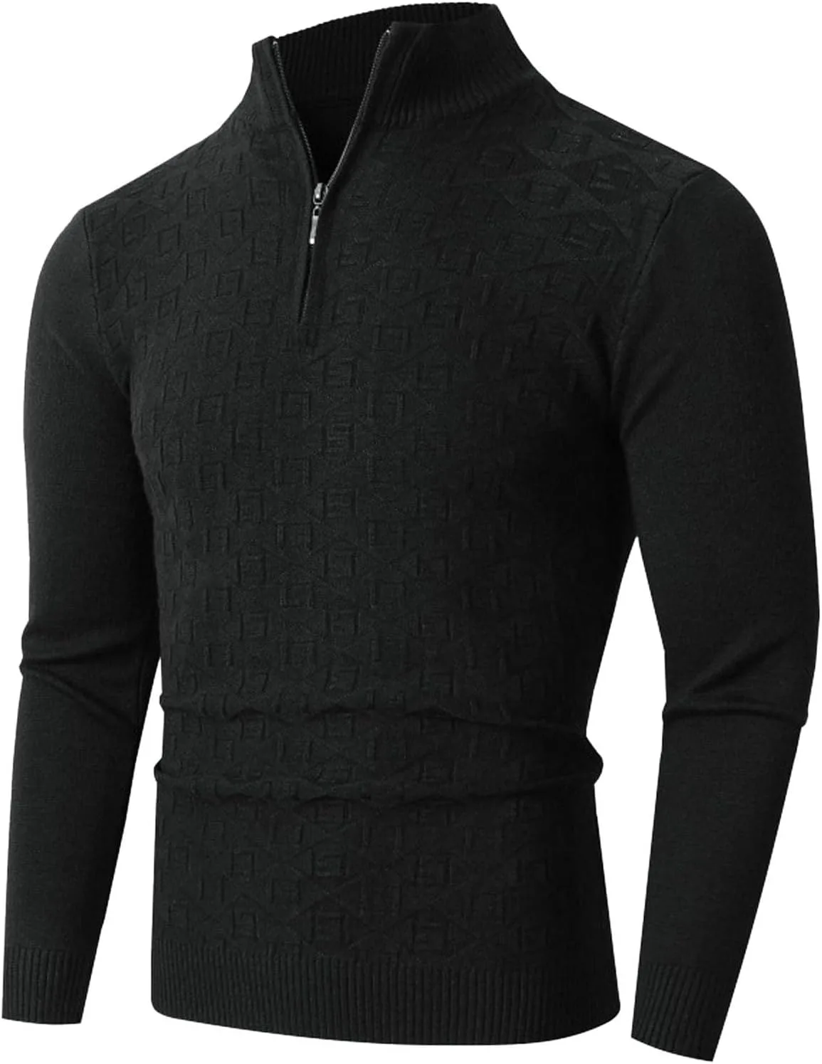 

Мужской свитер с воротником-стойкой и молнией на четверть, длинный рукав, классический стиль