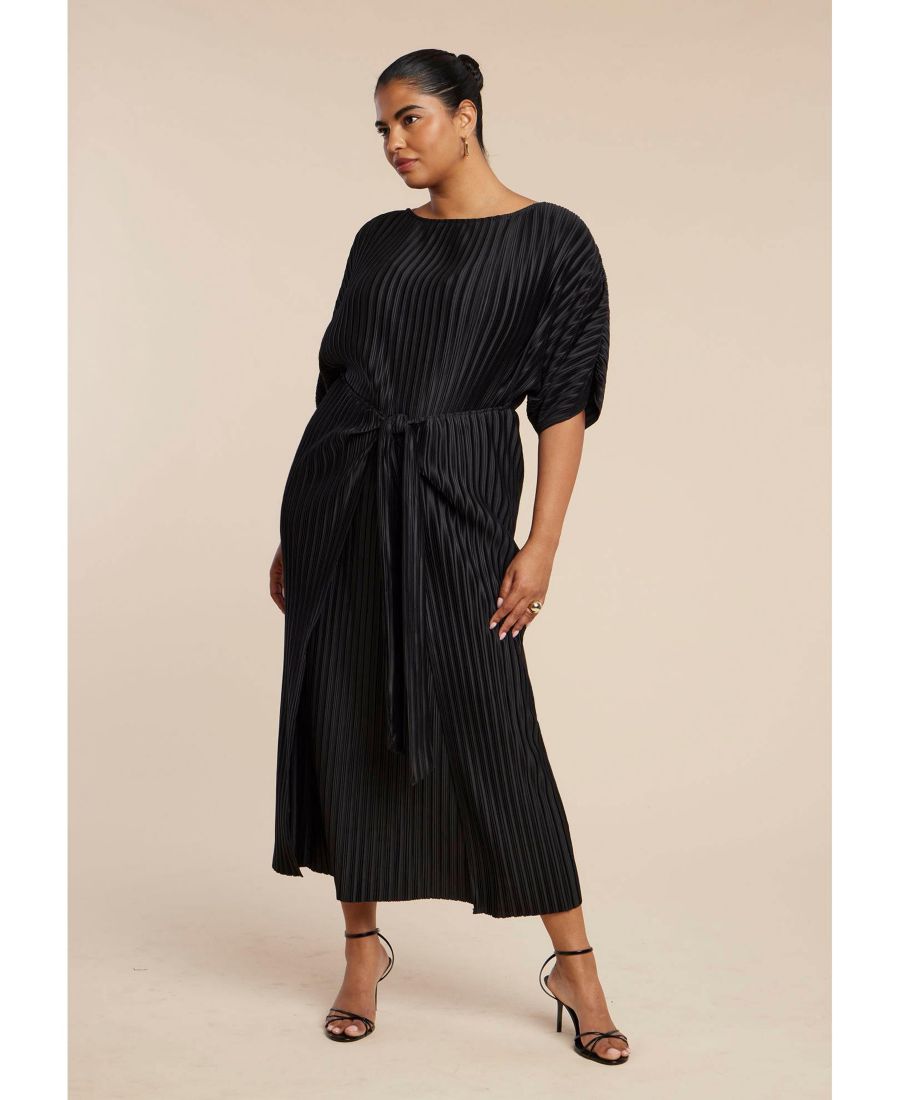 

Женское мини-платье большого размера из струящейся искусственной кожи ELOQUII, Black onyx