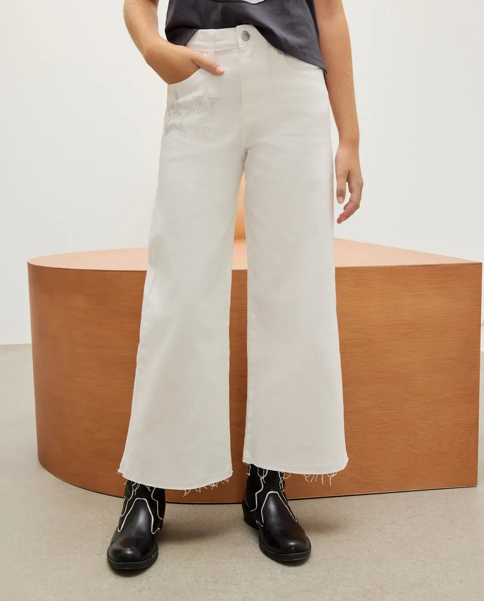 

Детские брюки широкого кроя из саржи с заклепками Kids El Corte Inglés, экрю