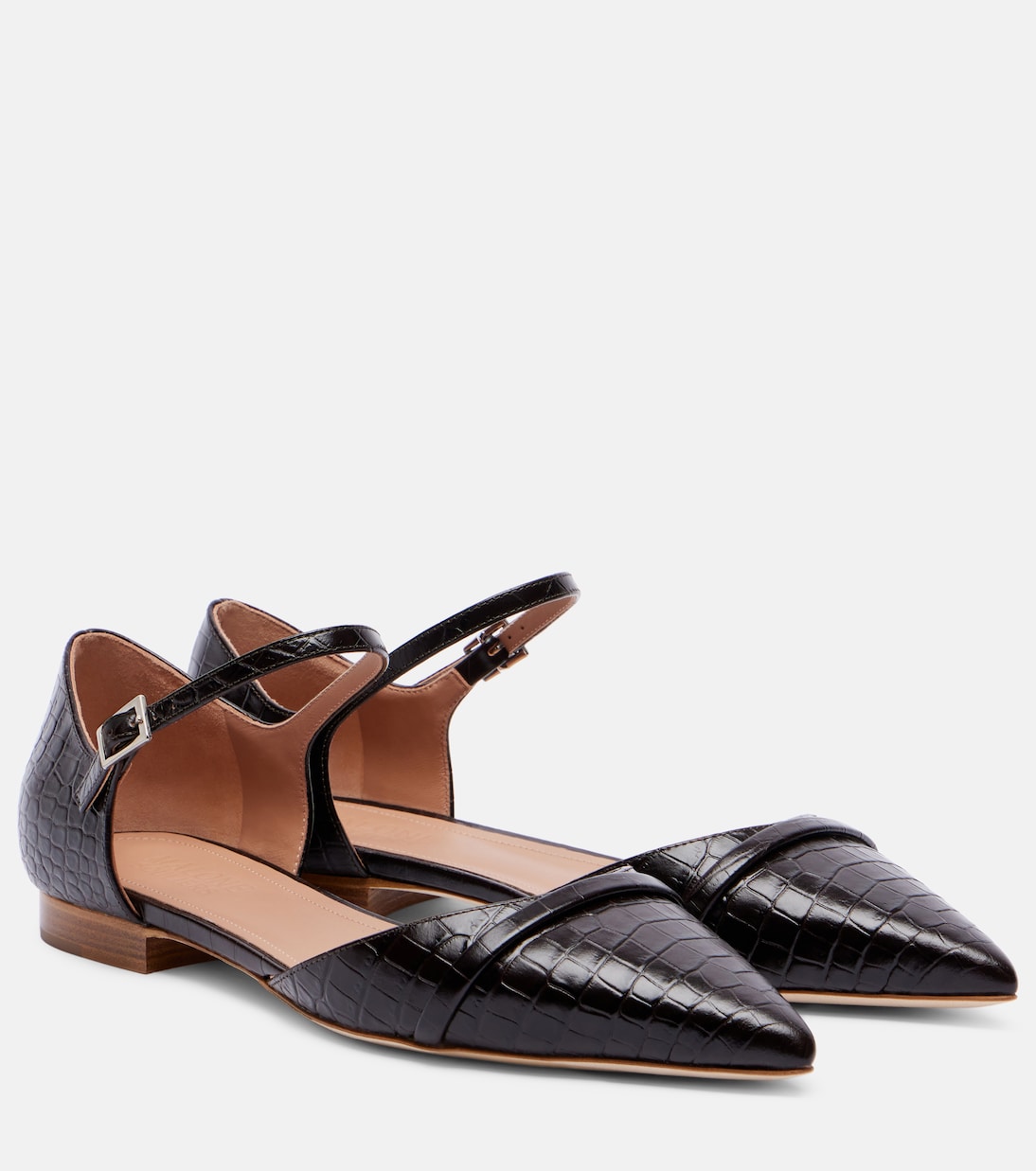 Улла балетки из кожи с эффектом крокодила Malone Souliers, Ebony/Ebony