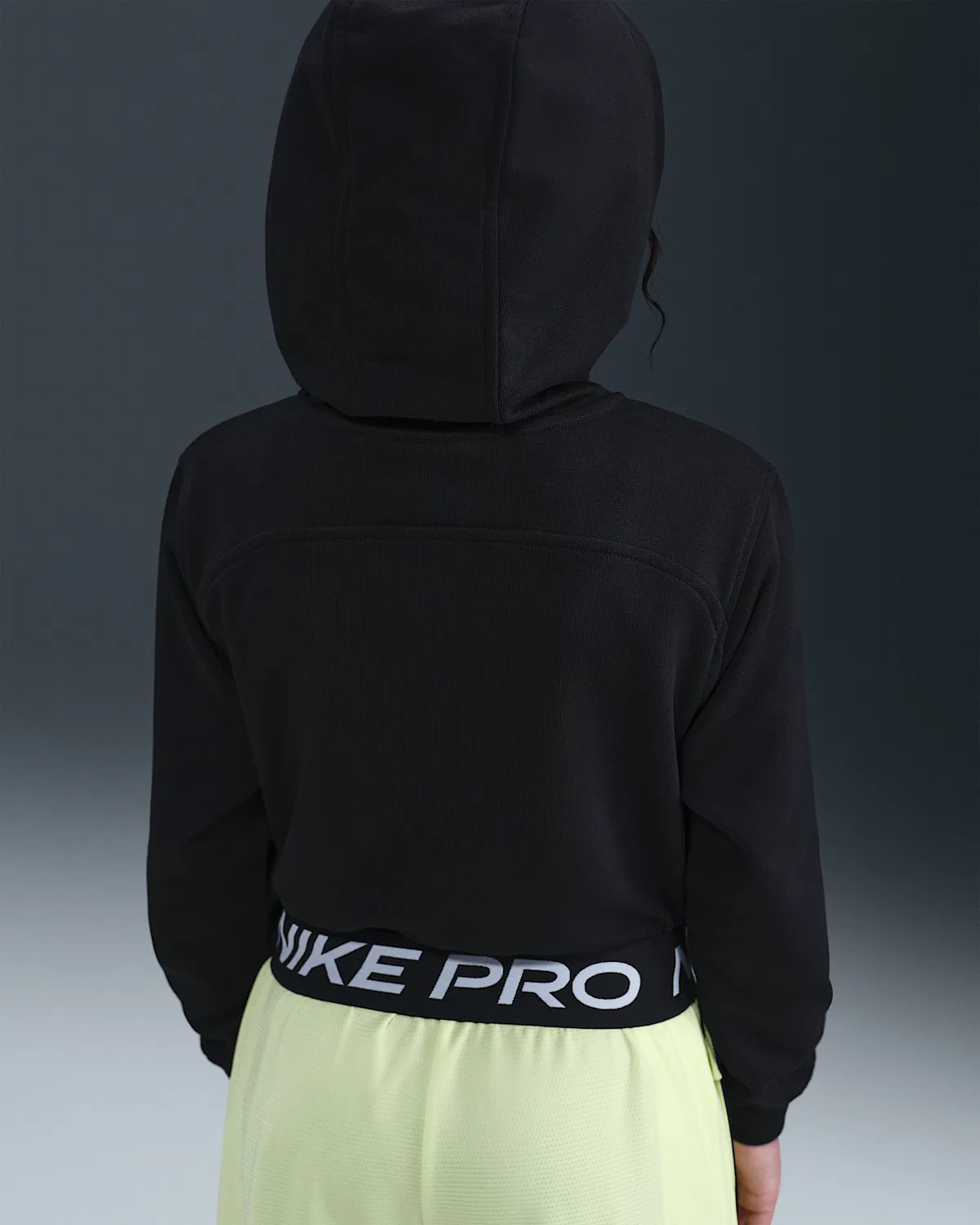 Детская (девичья) флисовая кофта Nike Pro Fleece Dri-FIT на молнии, Black/Black/Black/White — фото 2