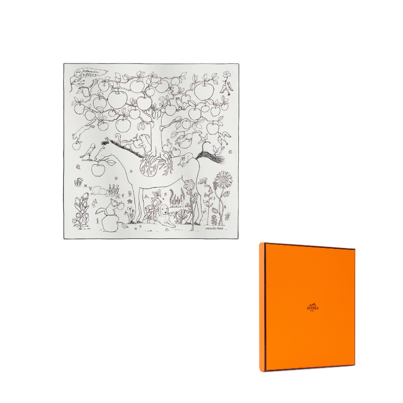 

HERMES Шарф из шелковичного шелка с принтом "животные" Unisex White/Black