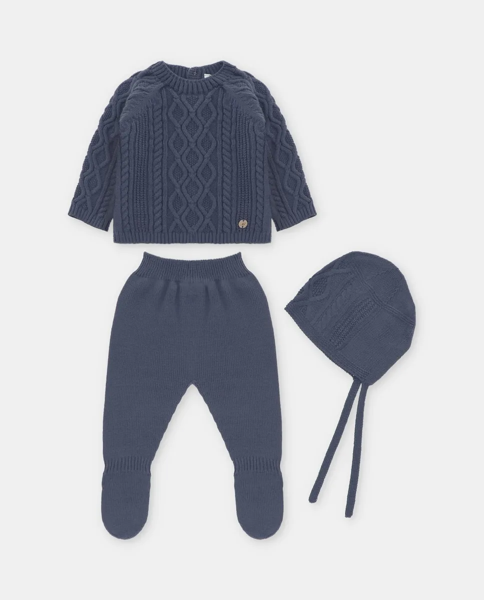 

Детский комплект из 3 предметов вязаный, темно-синего цвета Martín Aranda