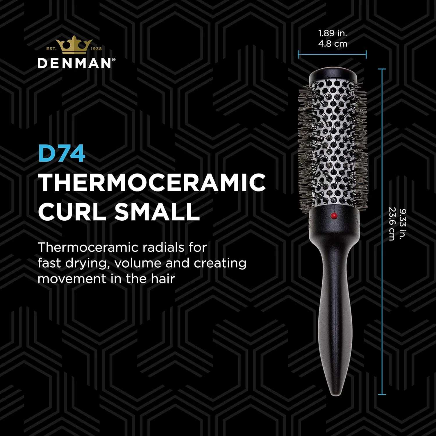 Denman Thermo Ceramic Hourglass Hot Curl Brush - термощетка для укладки волос с керамическим покрытием, создание локонов, выпрямление, объем и прикорневой подъем, цвет Gray Маленький, small 1.2 inch — фото 2