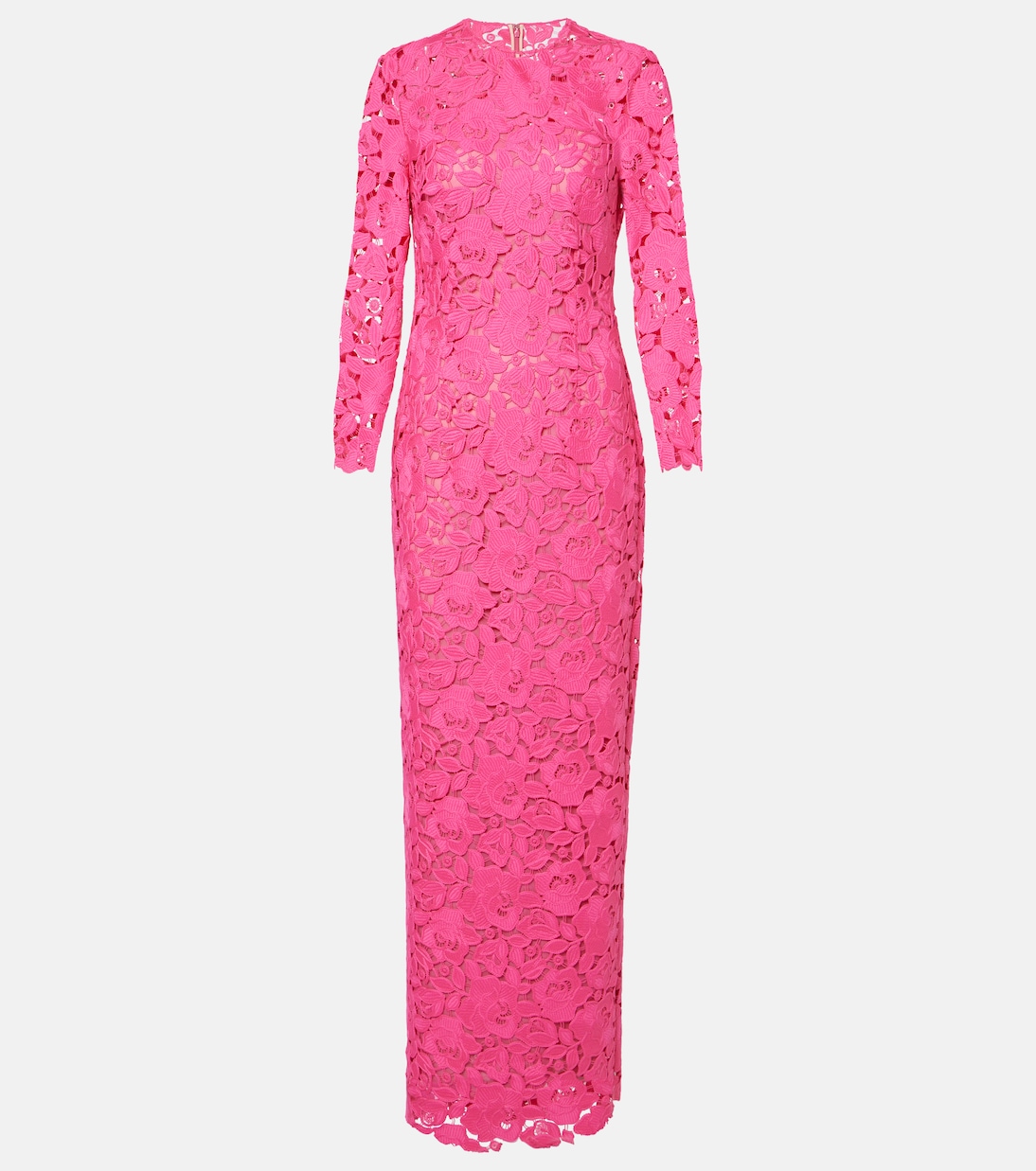 

Асимметричное платье из гипюра с цветочным принтом Oscar de la Renta, Bright Pink