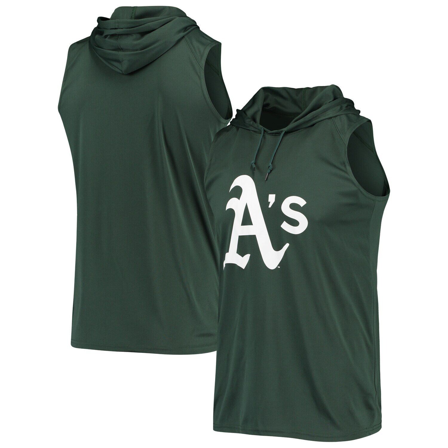 

Мужской зеленый пуловер с капюшоном без рукавов Oakland Athletics Stitches