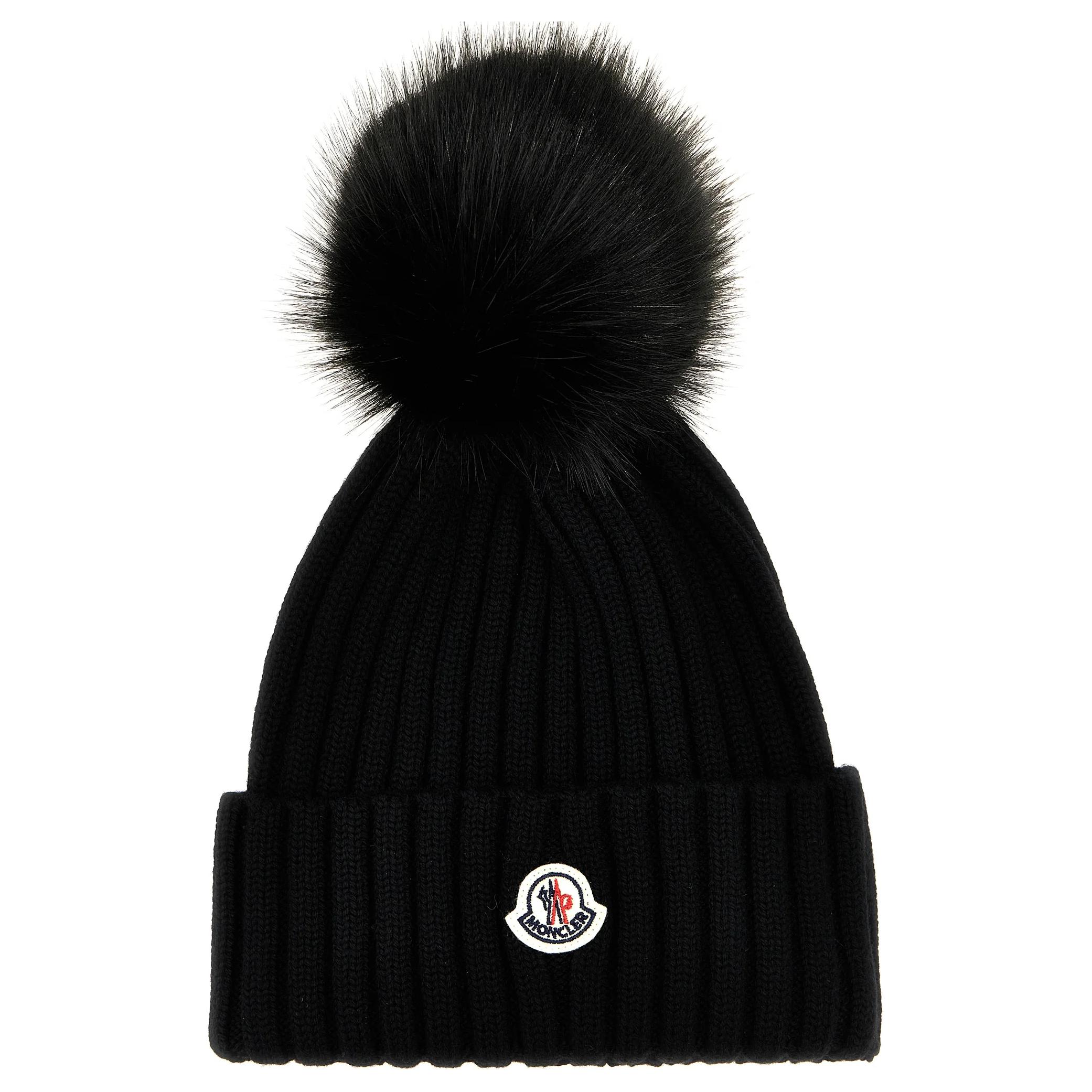 

Moncler Вязаная шапка с помпоном и логотипом, Black