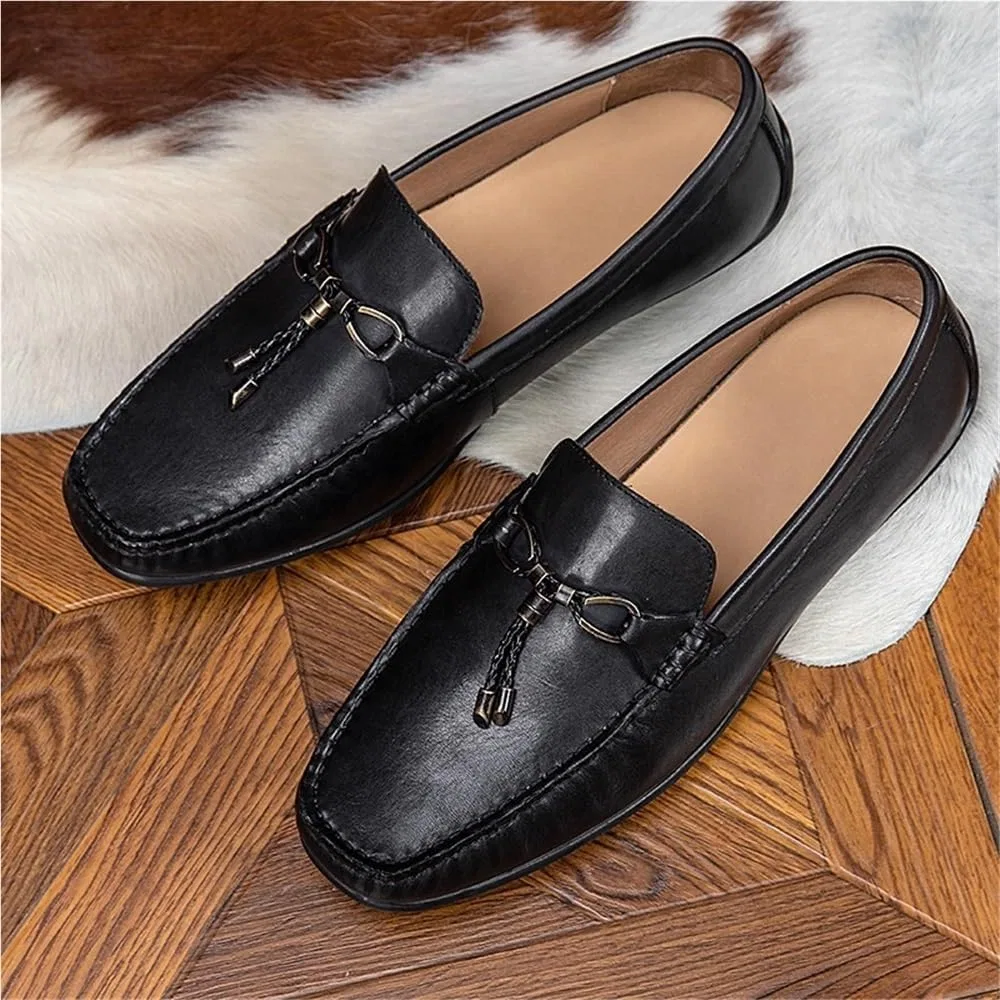 Мокасины кожаные Mens Leather Casual Loafers, Black DHFIRUFSHLO — фото 2