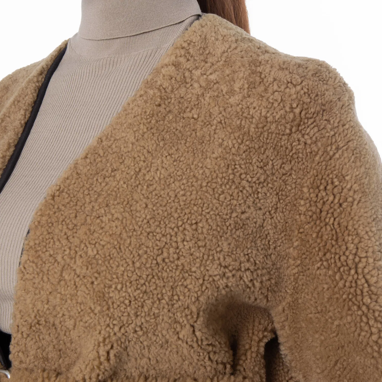 Пальто Burberry, женское, без воротника из овчины, мох — фото 2