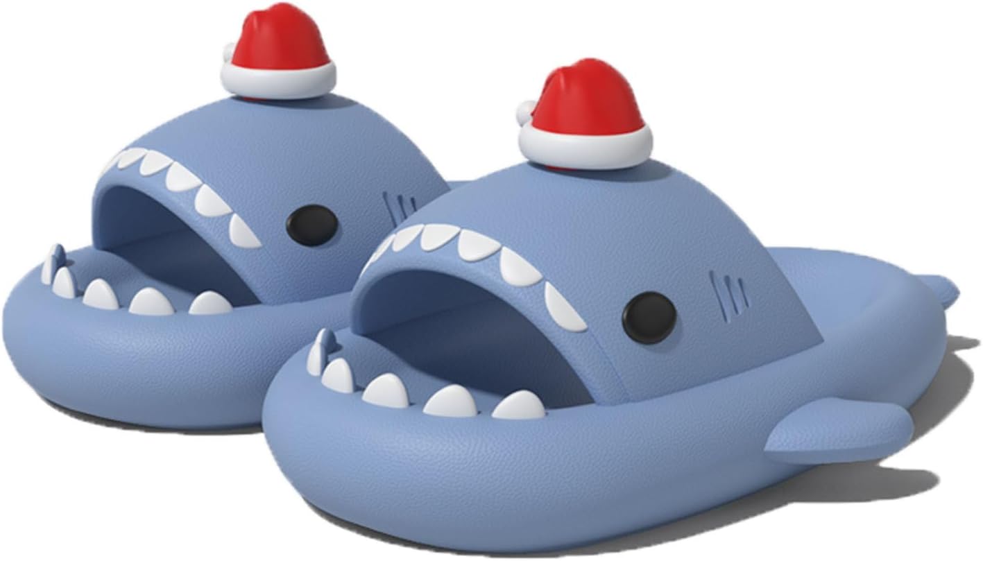 

Рождественские шлепанцы Zureto Shark, сандалии Cloud Shark 3D с рождественским мультяшным акулой для женщин и мужчин, синий