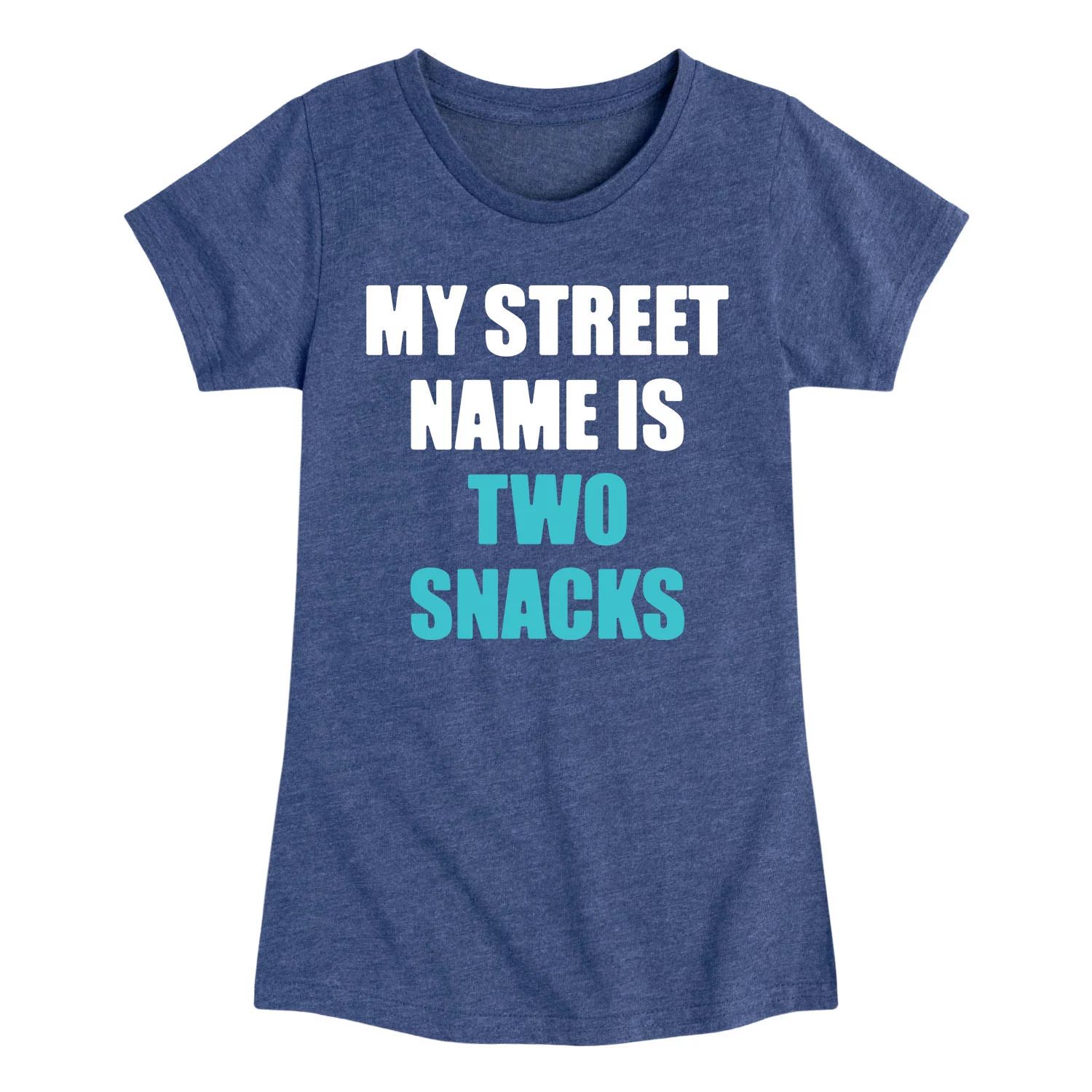 

Футболка с изображением Street Name Is Two Snacks для девочек 7–16 лет Licensed Character, синий