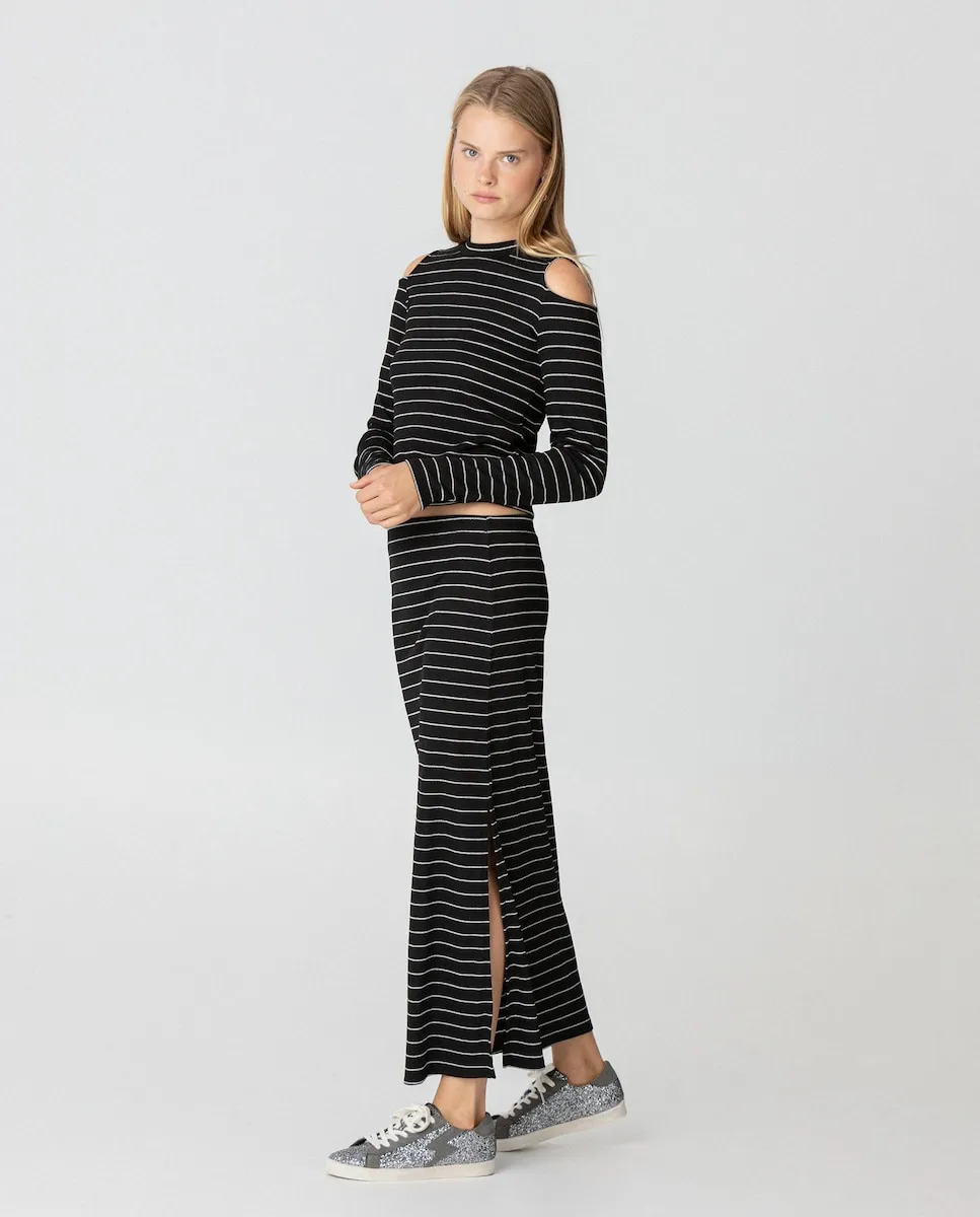 

Длинная юбка из эластичной ткани с полосками и разрезом Noon, черный