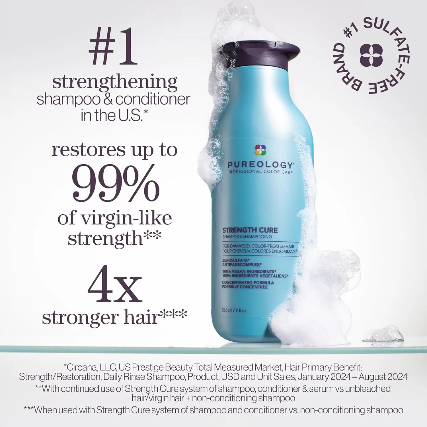 Набор Pureology Strength Cure: укрепляющий шампунь и кондиционер - для поврежденных и окрашенных волос, укрепляет и питает волосы, без сульфатов, подходит для веганов. 266 мл (2 шт.) — фото 3