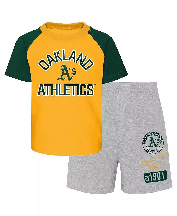 

Комплект из футболки и шорт реглан Oakland Athletics для мальчиков и девочек золотого, серого цвета Хизер для малышей Outerstuff, золотой