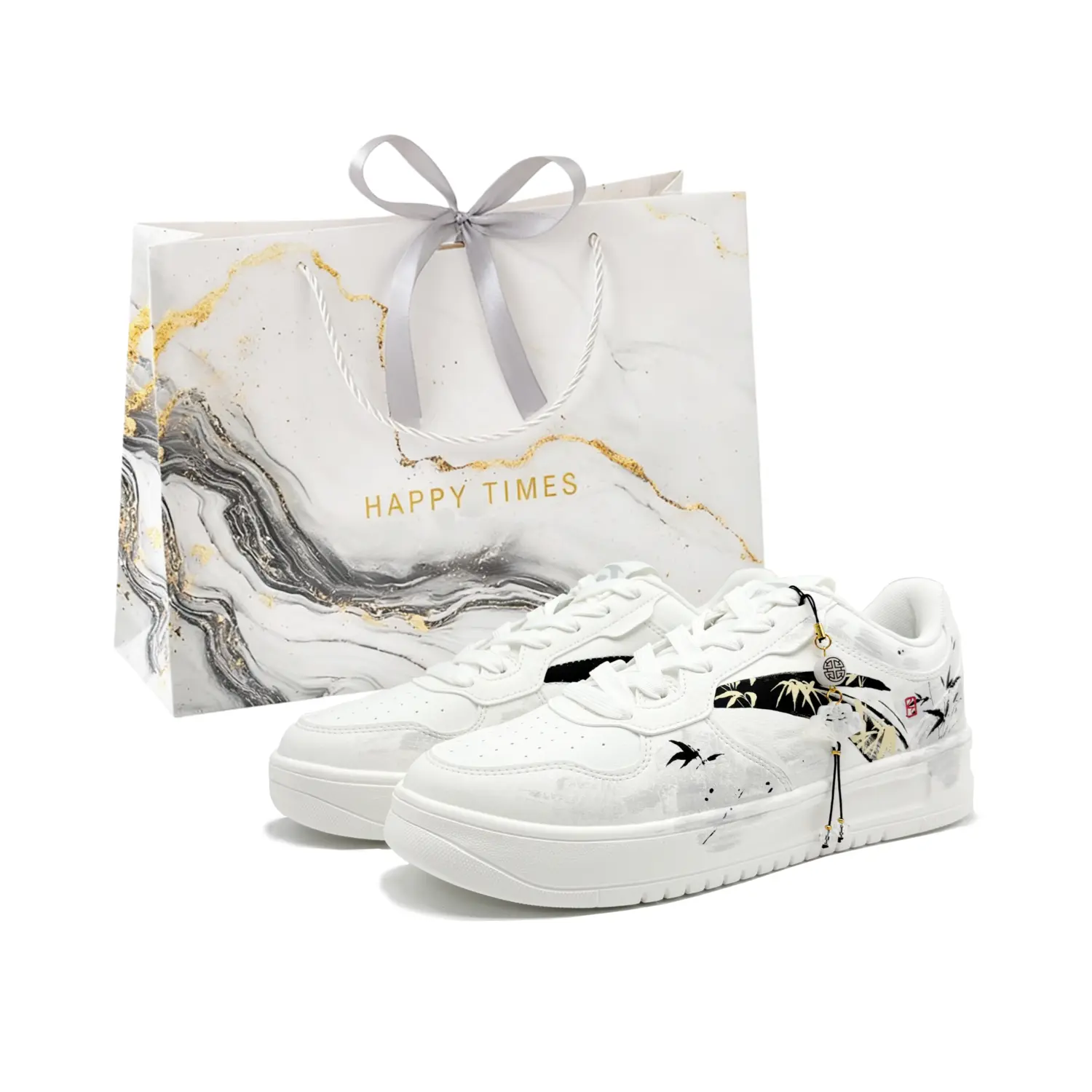 

Расслабленные Ink Bamboo Mist устойчивые к истиранию увеличивающие рост низкие кроссовки для скейтборда Unisex ANTA, черный белый, Shopping Bag