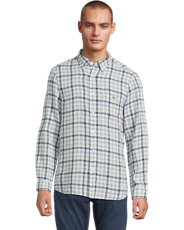 

Рубашка Vineyard Vines Tattersall Linen Shirt, цвет Coastline PLD