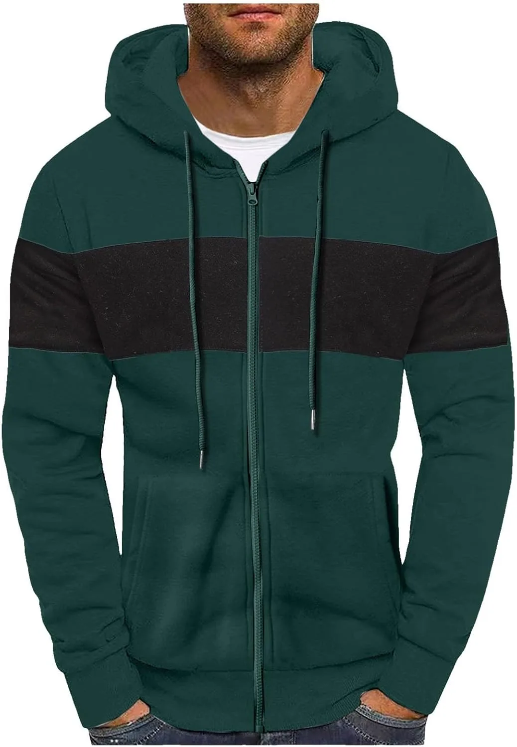 

Мужская худи на молнии с цветными блоками, slim fit