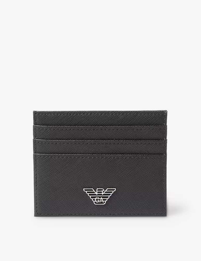 

Металлический визитница из сафьяновой кожи с логотипом Emporio Armani, черный