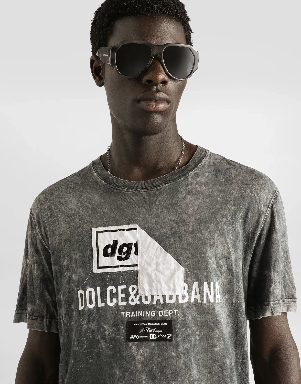 Хлопковая футболка с эффектом мрамора и принтом DOLCE & GABBANA, черный — фото 4