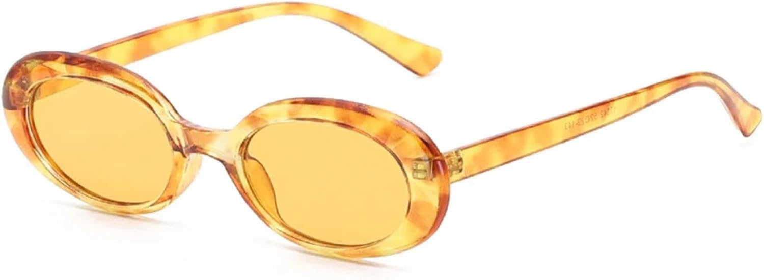 

Ретро овальные солнцезащитные очки в маленькой оправе для женщин и мужчин, очки желейного цвета, защита от УФ-излучения UV400, модные солнцезащитные очки с овальными линзами TKKTLLT, Leopard Yellow