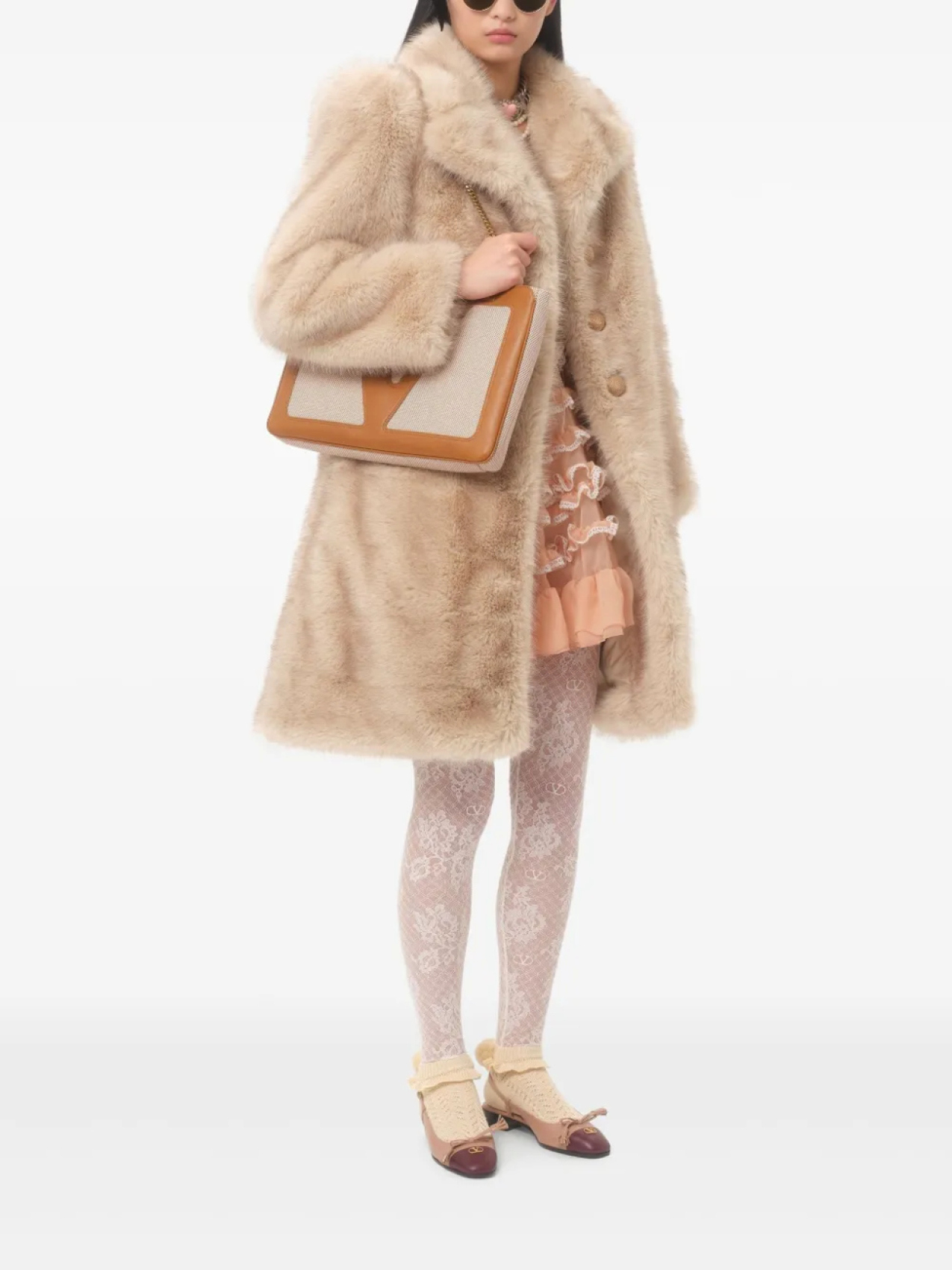 

Пальто свободного кроя из искусственного меха Valentino Garavani, нейтральный