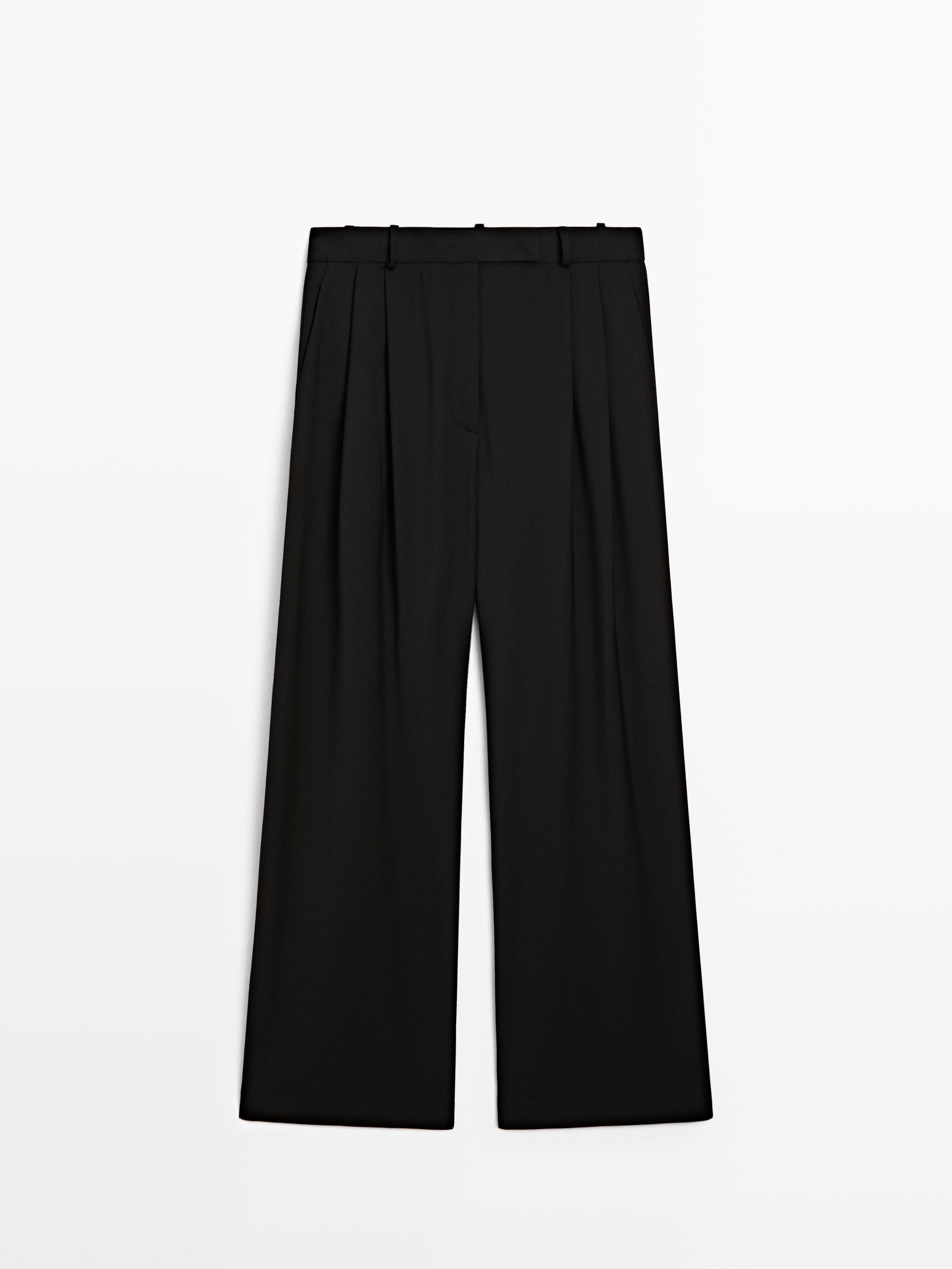 Брюки с широкими штанинами и вытачками - Studio Massimo Dutti, black — фото 2